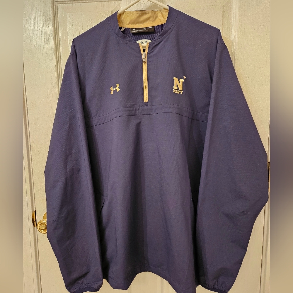 Men's Navy Under Armour football/track pullover jacket.